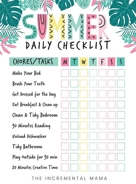 Summer Rules Chores For Kids Summer Rules Chore Chart