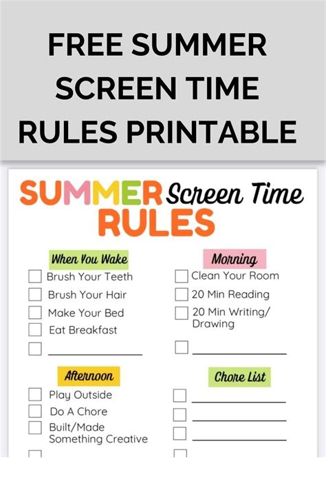 Summer Screen Time Rules Checklist Free Printable Checklist