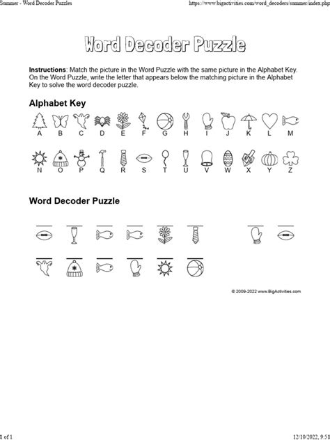 Summer Word Decoder Puzzles PDF