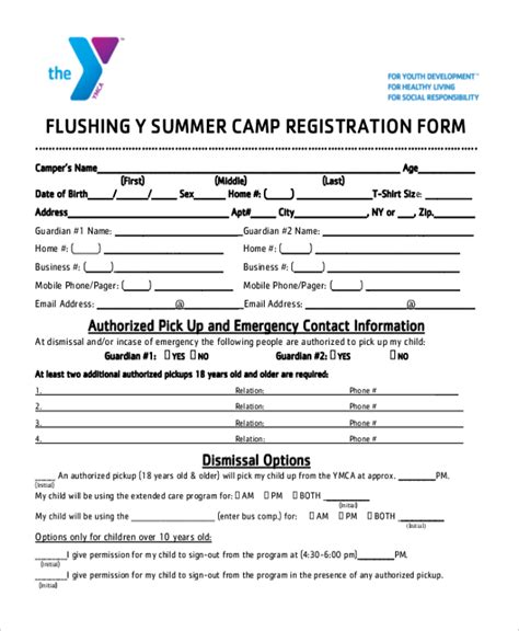 Summer camp registration forms in Word and Pdf formats