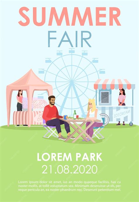 Summer fair brochure template. Outdoor cafe, market stalls flyer