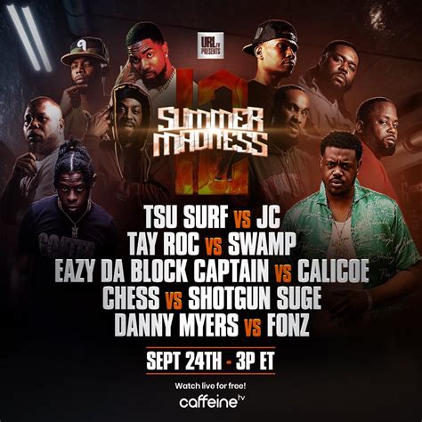 Summer madness 12 card. The Ultimate Rap League (URL) announces its highly-anticipated Summer Madness 12 (SM12) card, bringing together some of the biggest names in battle rap to go head-to-head in this one-night-only event. 