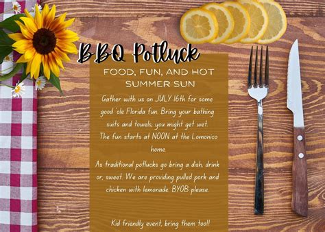 Summer potluck invitation. Things To Know About Summer potluck invitation. 