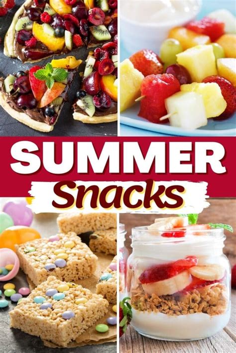 Summer snacks. 1) Frozen Yogurt Fruit Bites. Fruit and yogurt make a great combo, and during the summer a frozen treat really hits the spot! To make these snacks, fill the bottom of 10-12 cupcake tins with the yogurt of your choice. Top each yogurt dollop with a handful of fresh fruit. You can use any fruit you want, but … 