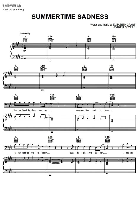 Summertime Sadness by Lana Del Rey Summertime sadness, Piano songs
