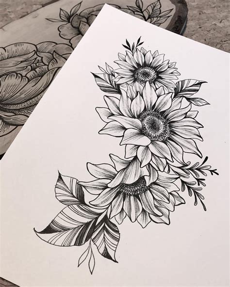 Sun Flower Drawing Tattoo Feather tattoos geometric tattoo geometric