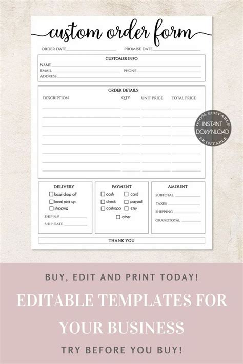 SunRayArt Designs Small Business Order Form Printable