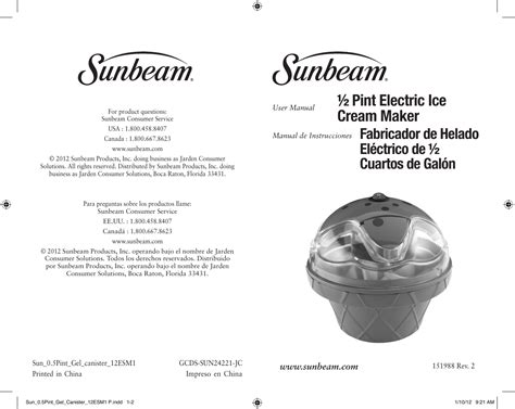 Sunbeam ice cream maker instruction manual. - Study guide for adult health nursing 5e.