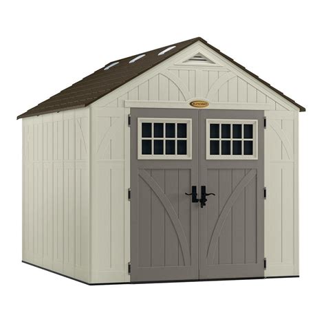 Suncast 8x10 shed instructions. • Secure shed to wood platform using 1/4" - 3/8" x 3" lag screws with 1" washers. Lag screws and 1" washers are available at most local hardware retailers. 4 lag screws are required for the Suncast BMS6284 Storage Shed. Note: Shed floor fastening locations are designed to align with the under-structure layout. Be sure the front of the base panels 