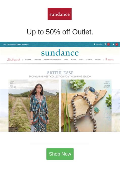 Sundance catalog coupon promo code. 25% OFF SITEWIDE + 50% OFF OUTLET Use Code: SMILE Terms & Conditions* 250+ New styles ... the vision of our founder, Robert Redford, we hold a strong commitment to our artist community. Over the last decade, Sundance Catalog has contributed more than one million dollars in cash, in ... Add our Sundance Signature Gift Box to your order for $6. ... 