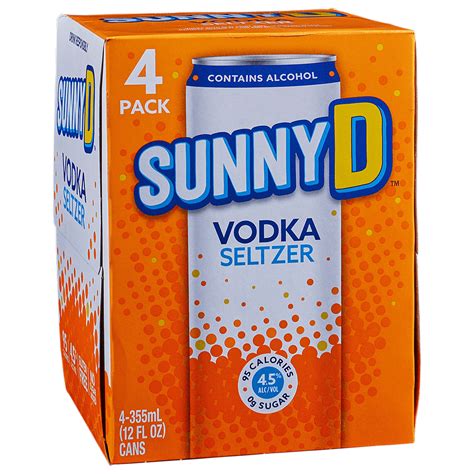 Sunny d seltzers. Sunny D Vodka Seltzer 4pk Cans, USA, MINNESOTA . Total Wine & More, Millenia . FL: Orlando . No shipping available More shipping info Shipping info. Go to shop . Shop $ 10.99. ex. sales tax. 4 Pack 12oz. SunnyD Vodka Seltzer - Hard Seltzer ... 