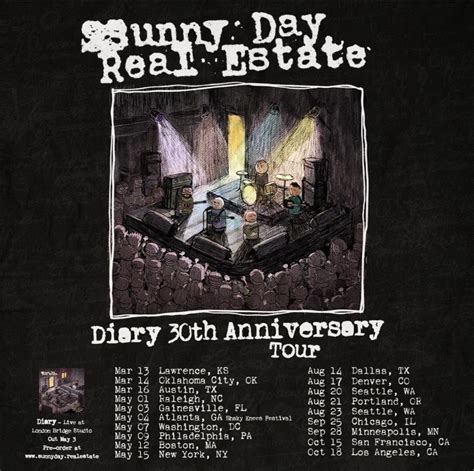 Sunny day real estate tour. Sunny Day Real Estate’s 2023 tour dates: Feb. 22: Salt Lake City (The Complex) Feb. 23: Denver (Ogden Theater) Feb. 25: Austin, Tx. (Emo’s) Feb. 26: Dallas (Studio at the Factory) March... 