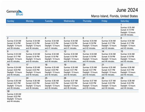 Sunrise Sunset Calendar - Marco Island, Florida, USA