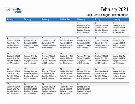 Sunrise and sunset times in Culp Creek