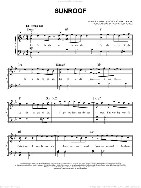 Sunroof, (easy) sheet music for piano solo (PDFinteractive)