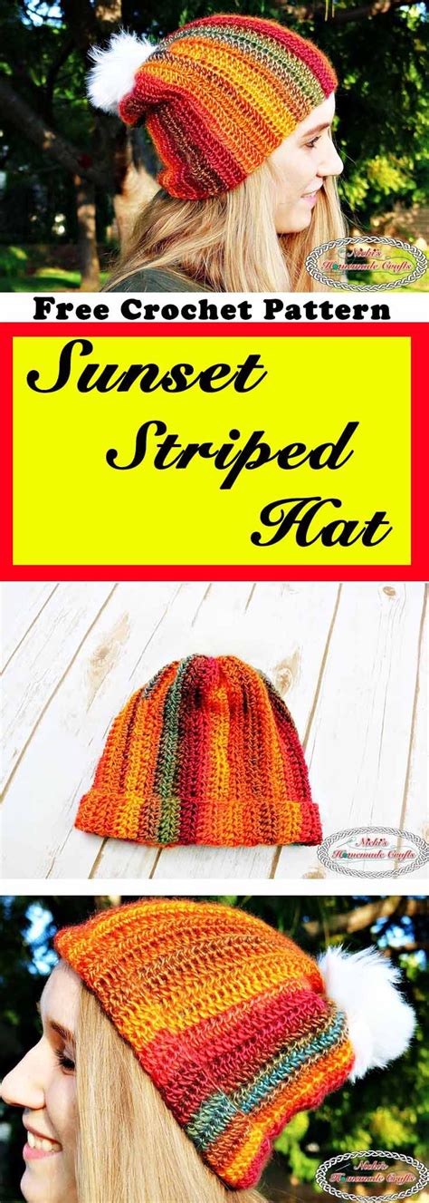 Sunset Striped Crochet Hat Free Crochet Pattern and Tutorial Nicki