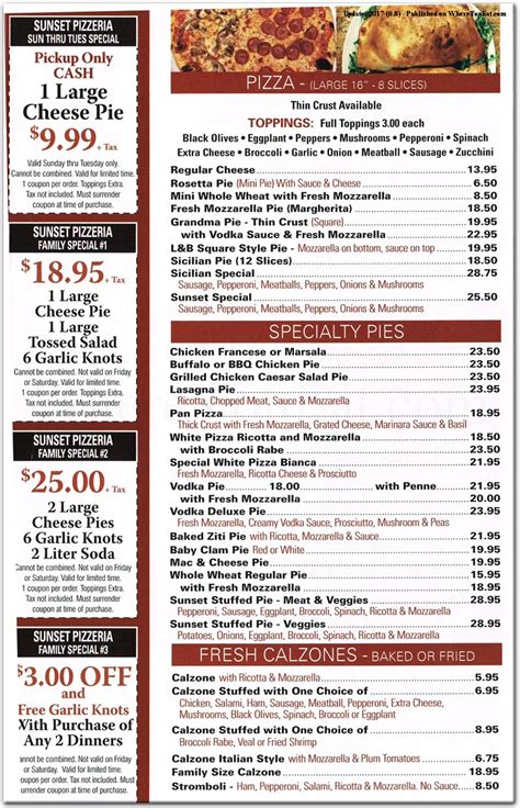 Sunset pizzeria. View Sunset Pizza & Grille's menu / deals + Schedule delivery now. Skip to main content. Sunset Pizza & Grille 38 E Main St, Carnegie, PA 15106. 412-693-6604 (2186) Open until 11:00 PM. Full Hours. Skip to first category. Traditional Pizza Specialty Meat Pizza Specialty Vegetarian Pizza Pick Up Specials Tuesday ... 