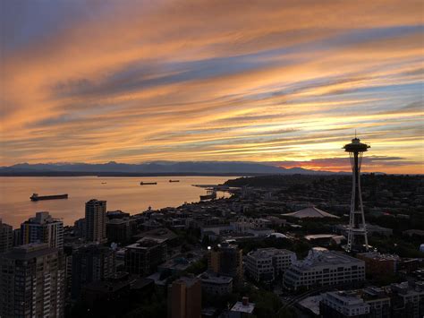 Prints of Aerial view of the Space Needle at sunset, Seattle, Washing