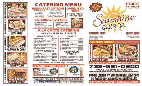 Sunshine grille. Sunshine Grill offers takeout which you can order by calling the restaurant at (345) 946-5848. Sunshine Grill is rated 4.7 stars by 215 OpenTable diners. Yes, you can generally book this restaurant by choosing the date, time and party size on OpenTable. Book now at Sunshine Grill in Seven Mile Beach, Grand Cayman. 