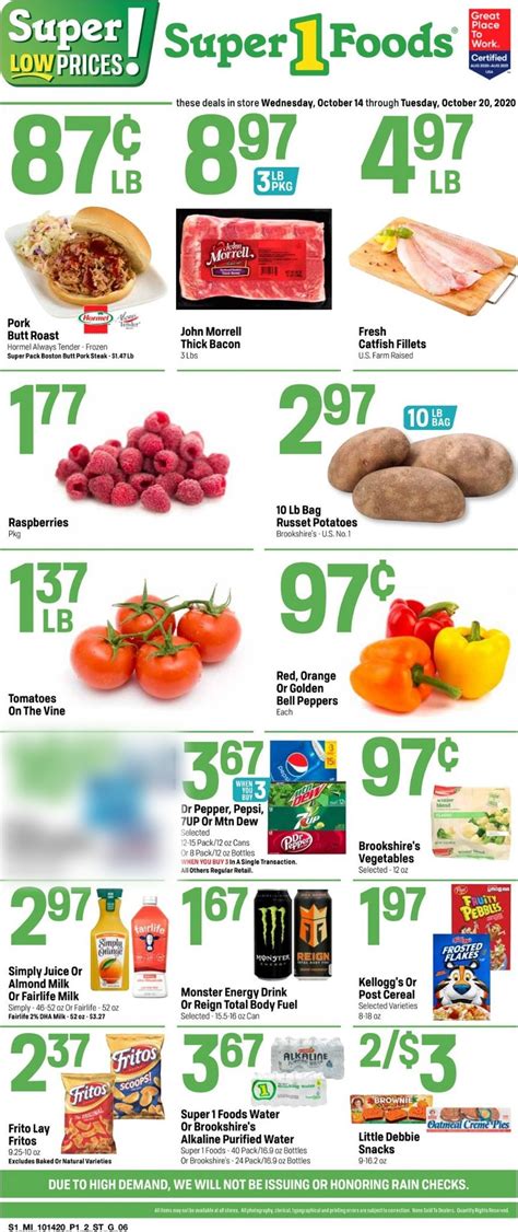 Discover the latest Super 1 Foods weekly ad, valid from May 08 – May 14, 2024. Save with the online Super 1 Foods circular regularly for exclusive promotions that add more …. 