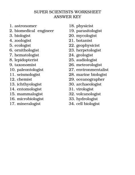 Super Science Worksheet Answers