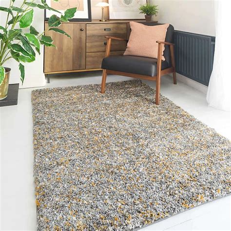 Super Soft Ochre Yellow Grey Mottled Shaggy Area Rug 120x170cm