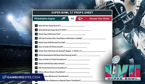 Super bowl betting sheet. Super Bowl Prop Bet Sheet Printable 2020; Super Bowl Prop Bets 2021 Printable; Super Bowl Party Betting Games; Super Bowl 55 in Tampa is just days away, and while pizza, wings, chips and dip are vital, no Super Bowl party is complete without Bet the Board’s printable props contest sheet. Not everyone has access to a sports book so … 