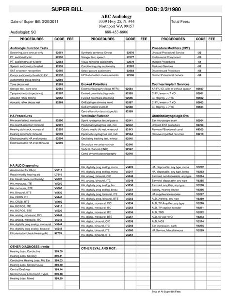 Superbill Template Excel