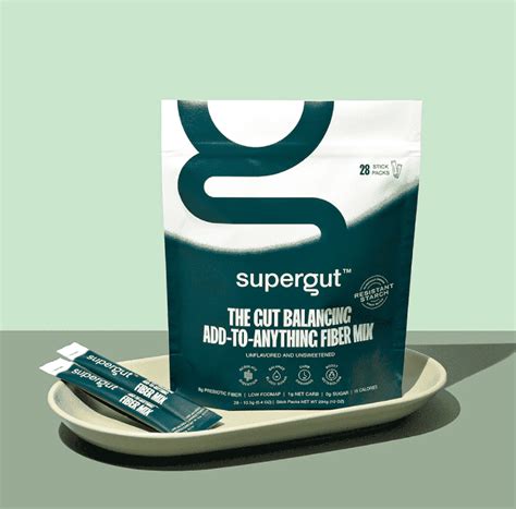 Supergut. Supergut offers shakes, bars, and fiber mix with resistant starch fiber to support gut health and metabolism. Learn how to use them daily, ramp up slowly, and stick with it for best results. 