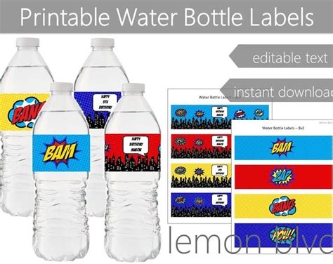 Superhero Water Bottle Labels INSTANT DOWNLOAD Superhero party food, Superhero birthday