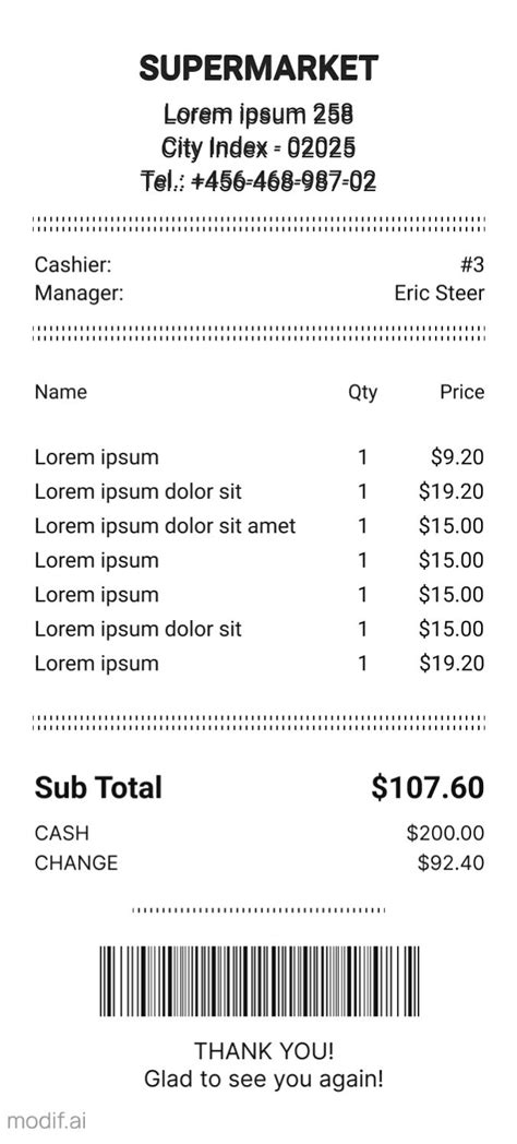 Supermarket Receipt Template