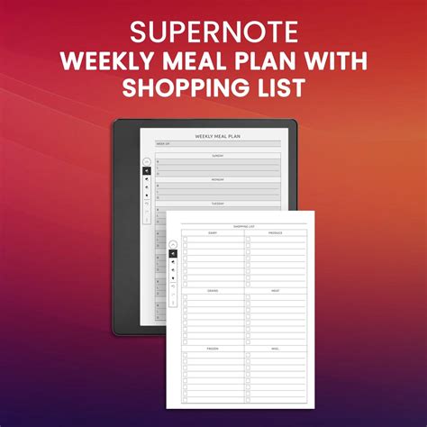 Supernote Template Supernote A5/a5x Weekly Meal Planner Etsy Canada