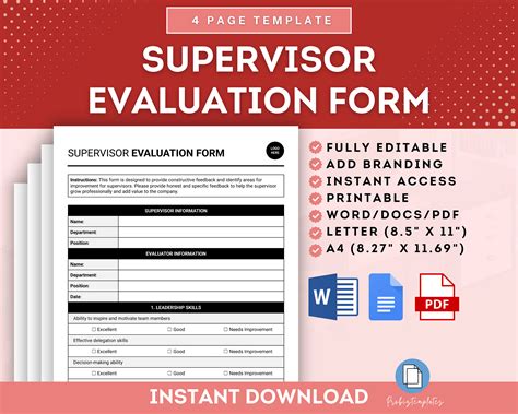Supervisor Evaluation Form Template Database