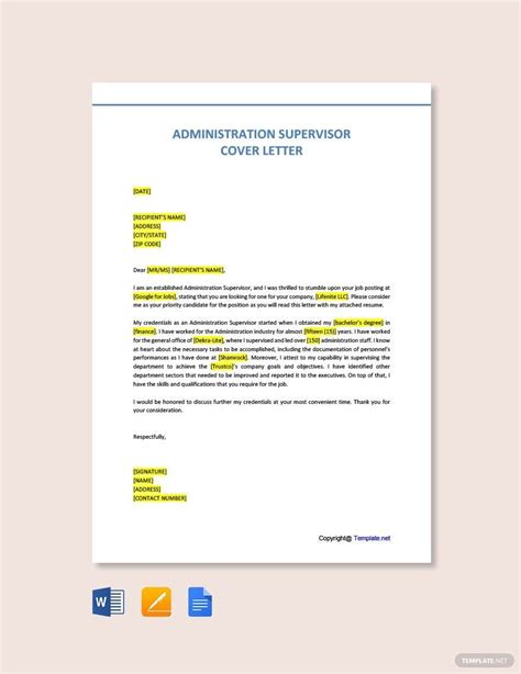 Supervisor letter template in Word and Pdf formats