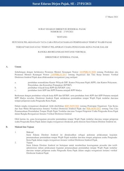 Surat Edaran Dirjen Pajak Nomor : SE - 27/PJ/2024 - Ortax