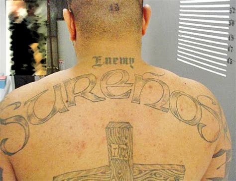 Jul 3, 2010 · Surenos gang tattoo. Courtesy U.S. Immigration and Customs Enforcement. Jul 3, 2010. This photo, released by U.S. Immigration and Customs Enforcement, shows tattoos on a member of the Mexican ... . 