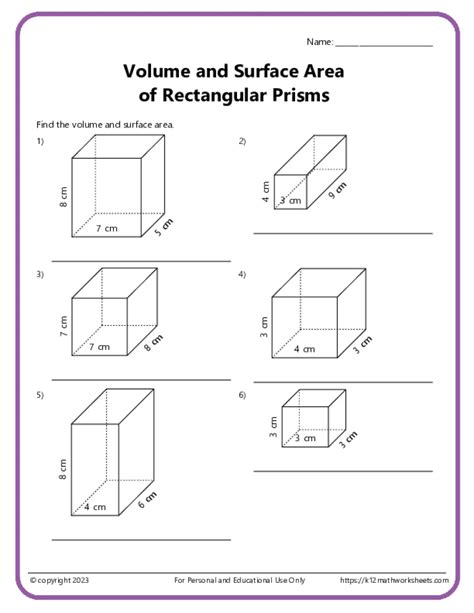 Surface Area Of Rectangular Prism Worksheets With Answers