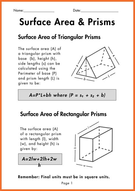 Surface Area Rectangular Prism Worksheet Answer Key
