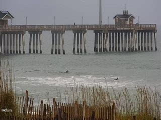 The water temperature (13.2 °C) at Nags Head Pier is quite cool. If the sun does come out as forecast, it should feel warm enough to surf in a good sealed spring wetsuit. Some surfers would prefer to wear gloves and boots too. Effective windchill factor of (14.0 °C) will make the air and water feel about the same temperature.. 