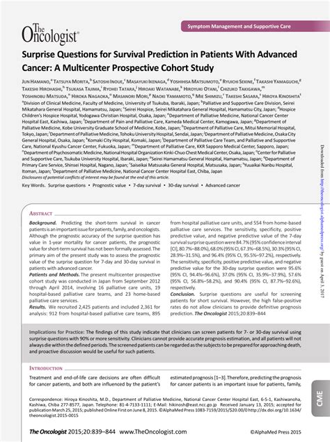 Surprise Questions for Survival Prediction in Patients With …