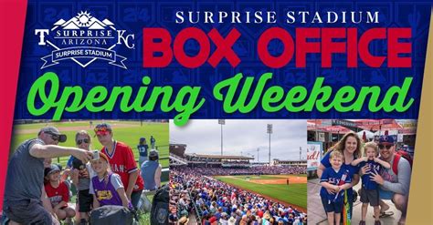 Surprise stadium box office. Jan 6, 2017 · The Surprise Recreation Campus Box Office opens tomorrow, Saturday, January 7 at 7 a.m. MST. Kansas City Royals tickets will be available for the 15th annual Surprise Spring Training season, kicking off on Saturday, February 25 at the Surprise Recreation Campus as the Royals meet the Texas Rangers. 