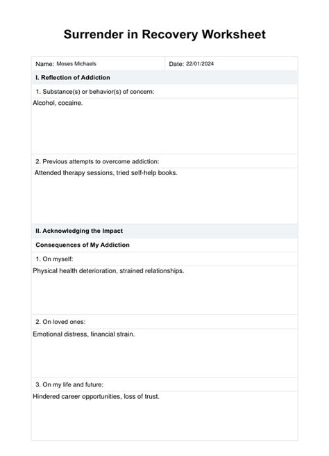 Surrender Worksheet For Addicts