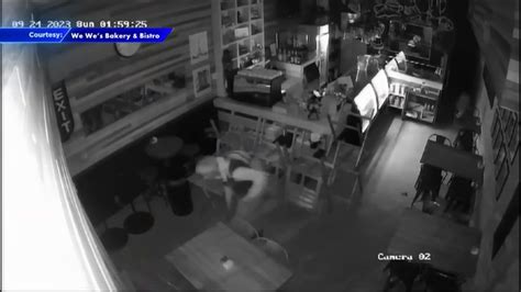 Surveillance footage shows burglary suspect breaking into bakery in Miami
