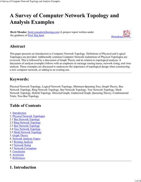 Survey of Computer Network Topology and Analysis Examples