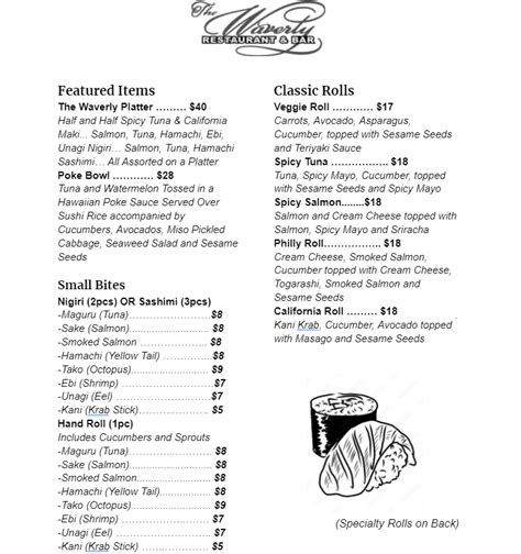 Sushi Menu - The Waverly