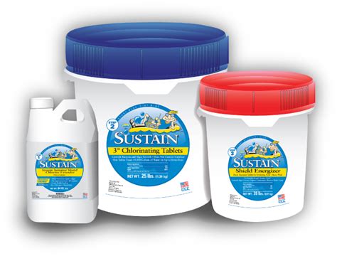 The Sustain® 3-Part System is easy to use and has proven effective in thousands of pools for more than 25 years. This success is due, in a large part, to our Sustain Summer Shield Chlorine Extender. This product breakthrough in pool chemicals technology provides automatic back-up chlorine protection against algae development.. 