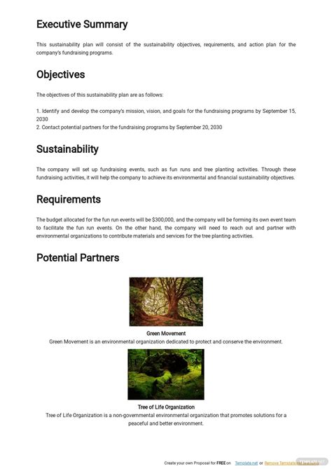 Sustainability Plan Template Example