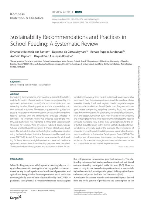 Sustainability Recommendations and Practices in School Feeding: …