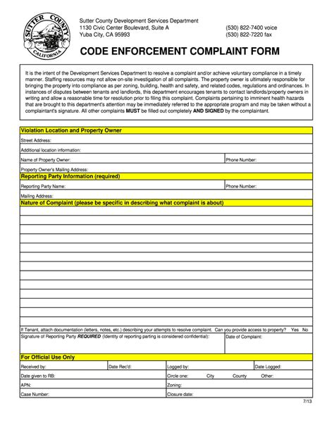 Sutter County Code Enforcement Fill and Sign Printable Template