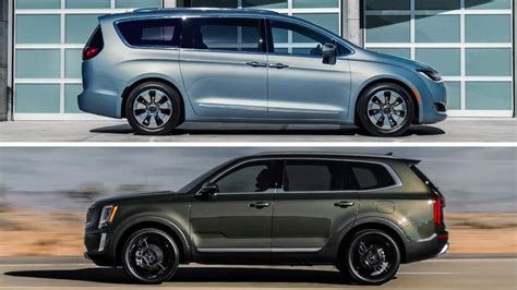 Suv vs minivan. Efficiency. Minivans are more fuel-efficient and space-efficient than any large SUV. They can hold more than any full-sized SUV, yet will return gas mileage that is comparable with a mid-sized ... 
